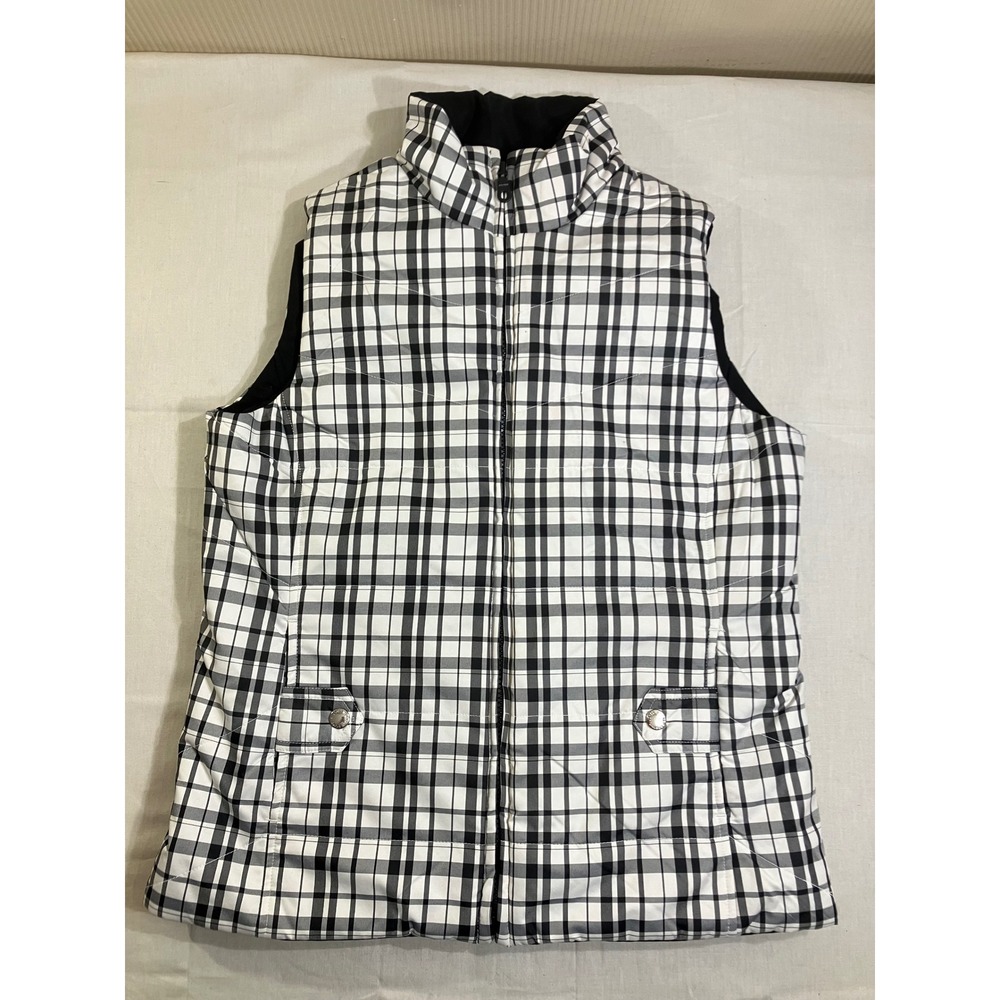 Jones New York Sport Reversible Puffer Vest Black‎ White Plaid Quilted Small